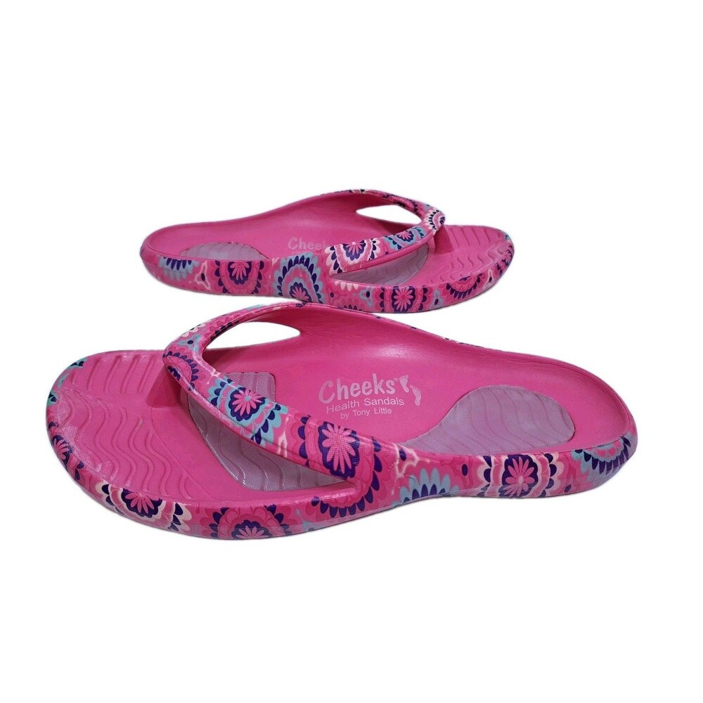 Cheeks Health Sandals Tony Little Size 8 Pink Floral Thong Flip Flops Multicolor - Picture 3 of 8